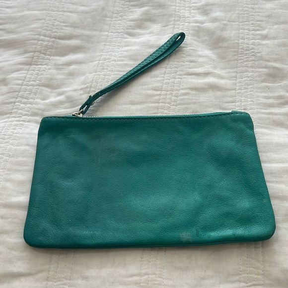 Handbags - Teal Leather Wristlet Clutch